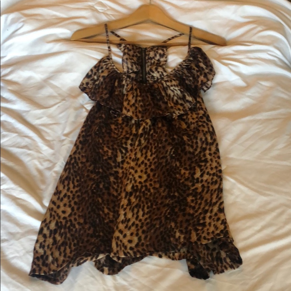 Leopard silk halter top with ruffle neck